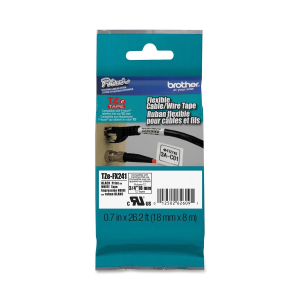 BROTHER TZEFX241 NASTRO LAMINATO FLESSIBILE 18MMx8MT COLORE BIANCO STAMPA NERO